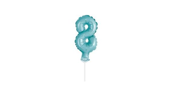 FOIL BALLOON NUMBERS TURQUOISE (TIFFANY) 12,5 CM - 8 WITH HOLDER