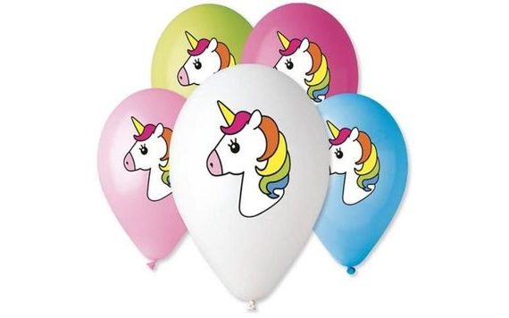 BALLOONS 30 CM PASTEL MIX - UNICORN 5 PCS