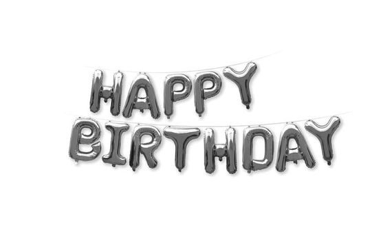 FOIL BALLOON GARLAND - HAPPY BIRTHDAY - 40 CM - SILVER