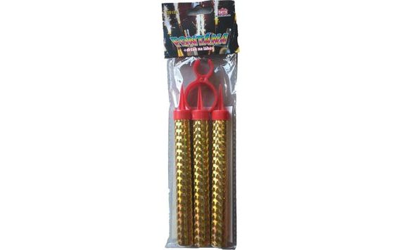 GOLD PARTY FOUNTAIN FOR CAKE 12 CM + BOTTLE HOLDER - GOLD - 3 PCS