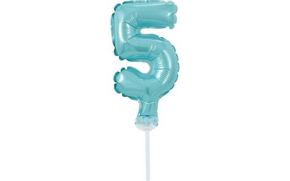 BALLOON FOIL NUMERALS - 5 - LIGHT BLUE 12,5 CM WITH HOLDER