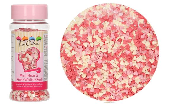 EDIBLE DECORATION MINI HEARTS - PINK/WHITE/RED - 60 G