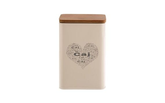 DÓZA PLECH/DŘEVO 9,5X9,5X14 CM ČAJ SRDCE