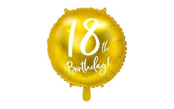 GOLD FOIL BALLOON FOR 18TH BIRTHDAY, 45 CM