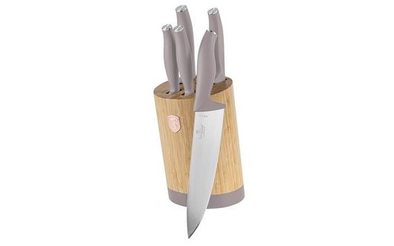 BAMBOO KNIFE SET WITH STAND 6 PCS TAUPE COLLECTION