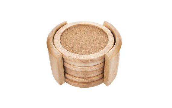 PODTÁCEK GUMOVNÍKOVÉ DŘEVO/KOREK PR. 9,5 CM+STOJAN