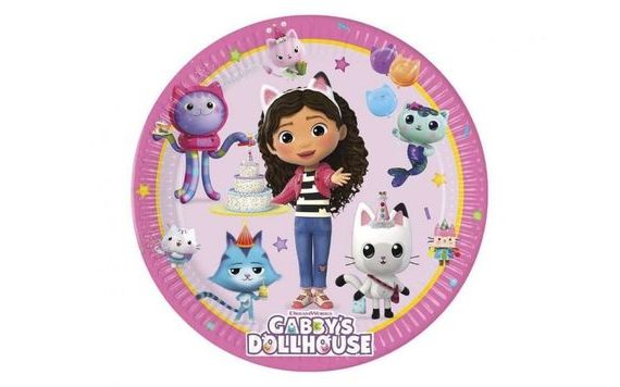 TALÍŘE PAPÍROVÉ GÁBININ KOUZELNÝ DOMEČEK - GABBY'S DOLLHOUSE - 20 CM - 8KS