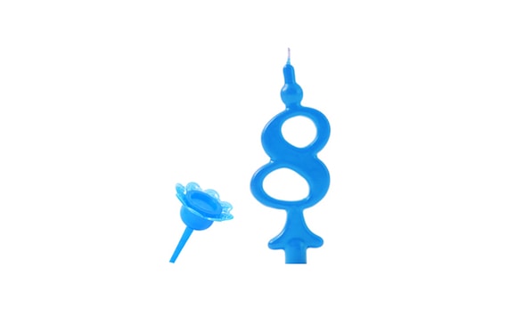 BIRTHDAY CANDLE WITH STICK-ON STAND - DIGITS BLUE 8