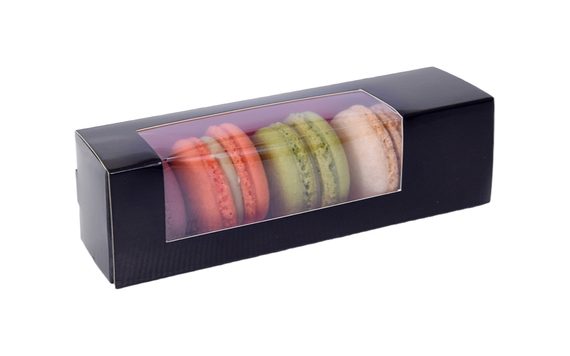 SMALL PAPER BOX FOR MACAROONS, BLACK AND PINK - 1 PC