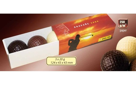 PROMOTIONAL CHOCOLATE GOLF BALLS (3 PCS) 60 G WITH YOUR DESIGN/LOGO – FROM 150 PCS