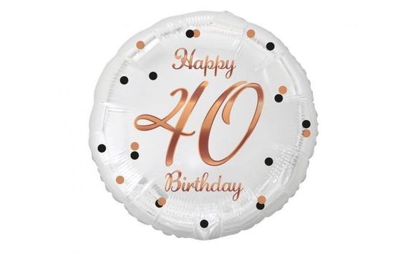 FEHÉR FÓLIÁS LUFI 40 ÉVES - BOLDOG SZÜLETÉSNAPOT - SZÜLETÉSNAP - RÓZSAARANY FELIRAT - 45 CM