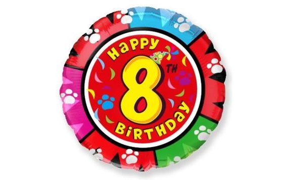 HAPPY BIRTHDAY FOIL BALLOON FOR 8TH BIRTHDAY, 45 CM