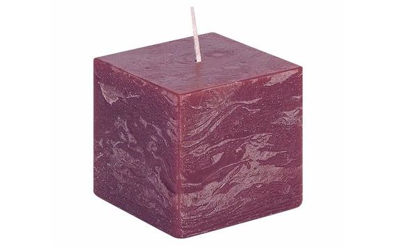 CANDLE CUBE BURGUNDY RUSTIC 68/68/65