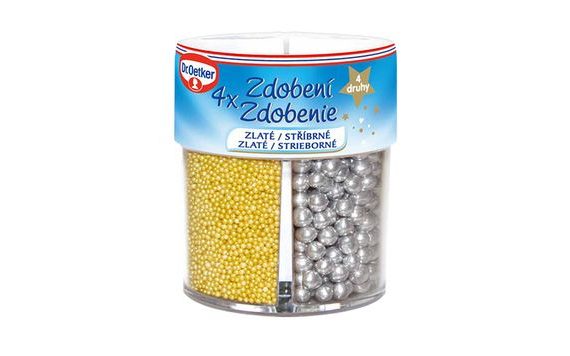 CONFECTIONERY SPRINKLES GOLDEN/SILVER 4 KINDS