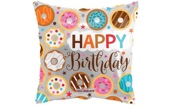 FOLIOVÝ BALÓN POLŠTÁŘ DONUT - HAPPY BIRTHDAY - 45 CM
