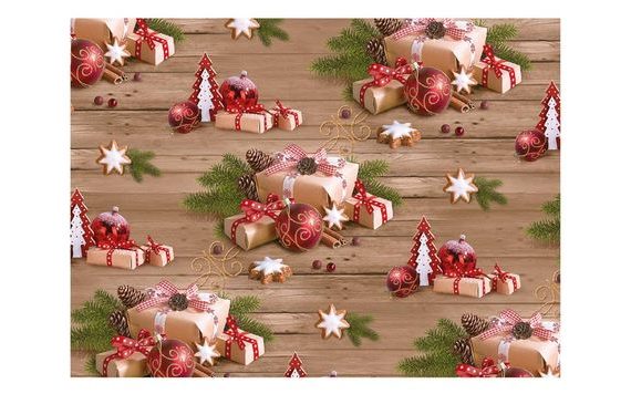 WRAPPING PAPER CLASSIC - CHRISTMAS GIFT + WOOD - SHEETS 100X70 CM