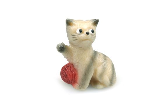 CAT WITH A RED BALL OF WOOL - MARZIPAN CAKE TOPPER