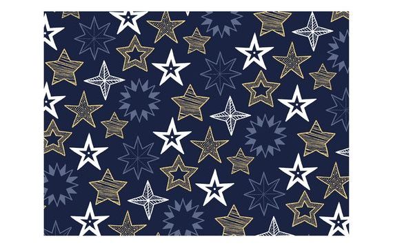 WRAPPING PAPER CHRISTMAS LUX - BLUE + GOLD STARS - SHEETS 100 X 70 CM