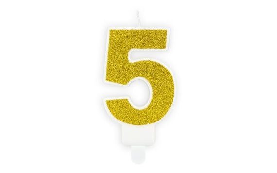 BIRTHDAY CANDLE 5, GOLD, 7CM