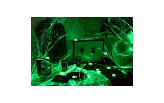 HALLOWEENSKÁ DEKORACE - SVÍTÍCÍ PAVUČINA S PAVOUKY 100 G