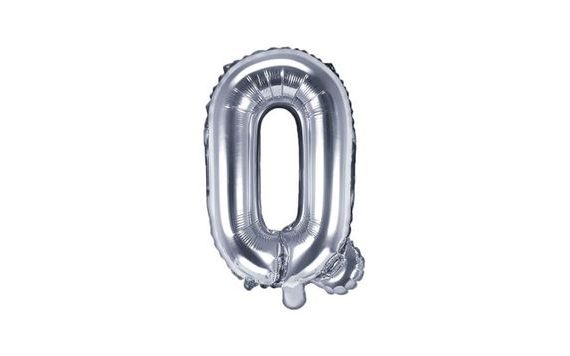 SILVER FOIL BALLOON LETTER "Q", 35 CM (NOT HELIUM INFLATABLE)
