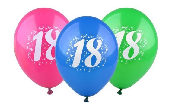 BALLOONS WITH PRINTED NUMBER - 18, 3 PCS IN PACK 28 CM