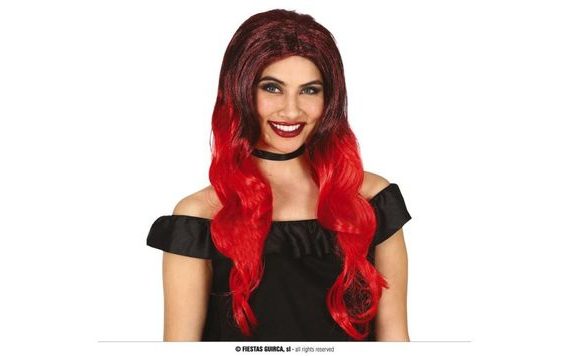 LONG BLACK AND RED WIG