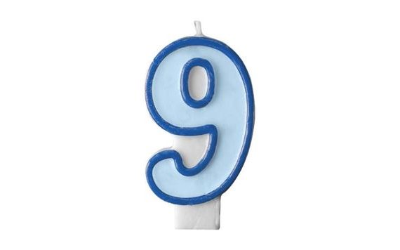 BIRTHDAY CANDLE 9, BLUE, 7 CM