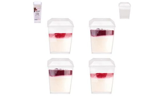 POHÁREK + VÍČKO HRANATÉ PANNA COTTA 0,12 L - 4 KS