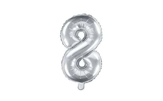 BALLOON FOIL NUMERALS SILVER 35 CM - 8 (CANNOT FILL WITH HELIUM)