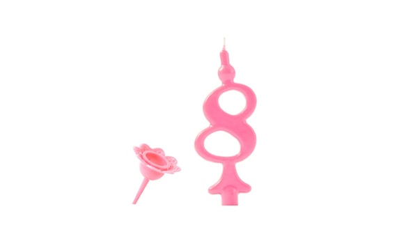 BIRTHDAY CANDLE WITH STICK-ON STAND - DIGITS PINK 8