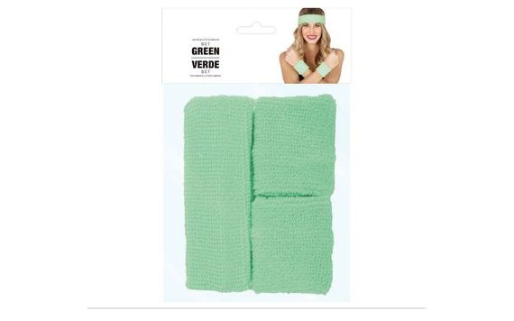 NEON GREEN RETRO WRISTBAND AND HEADBAND SET - 80S DISCO