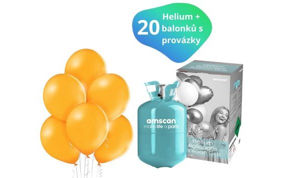 HELIUM SADA + BALÓNKY 20 KS ORANŽOVÉ