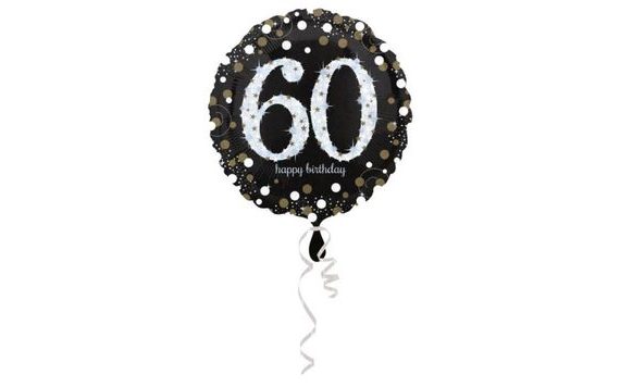 BALÓN FOLIOVÝ 60 LET - ČERNÝ SE ZLATO-STŘÍBRNÝMI HOLOGRAFICKÝMI DETAILY - HAPPY BIRTHDAY - 43 CM