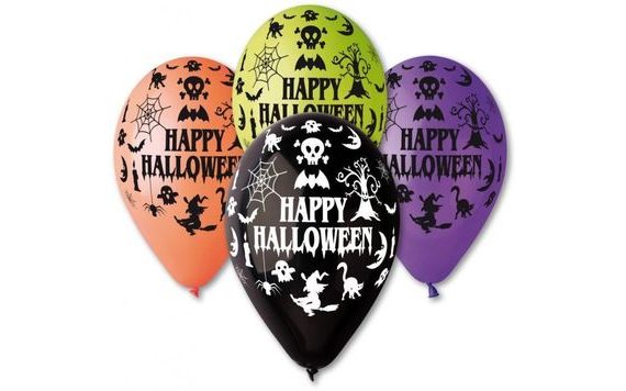 PASTELOVÉ BALÓNKY ŠŤASTNÝ HALLOWEEN - MIX FARIEB - 30 CM (5 KS)