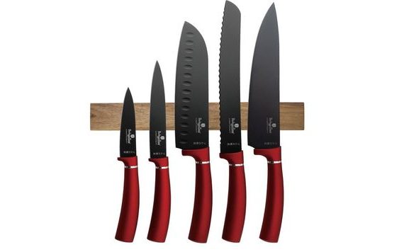6-PIECE KNIFE SET WITH MAGNETIC HOLDER BURGUNDY METALLIC LINE