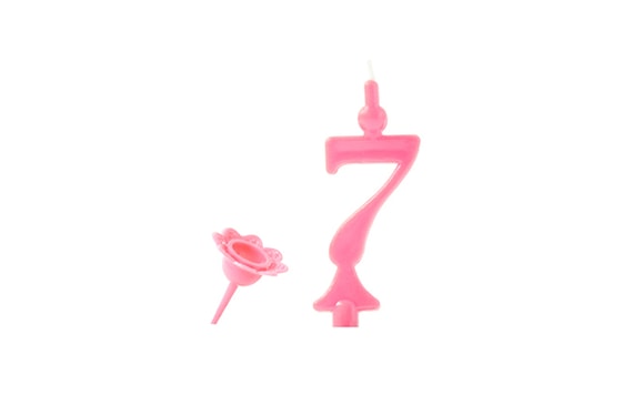 BIRTHDAY CANDLE WITH PINCH STAND - DIGITS PINK 7