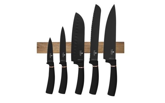 KNIFE SET WITH MAGNETIC HOLDER 6 PCS BLACK ROSE COLLECTION