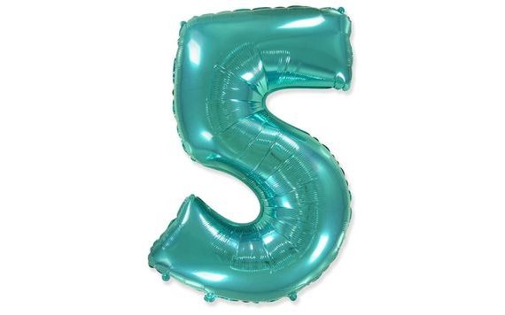 TURQUOISE FOIL NUMBER BALLOON (TIFFANY) 115 CM - 5