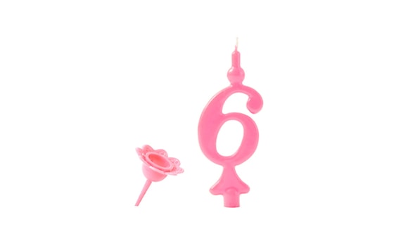 BIRTHDAY CANDLE WITH PINCH STAND - DIGITS PINK 6