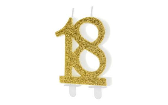 BIRTHDAY CANDLE 18, GOLD - 7,5 CM