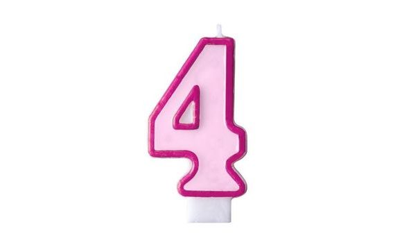 BIRTHDAY CANDLE 4, PINK, 7 CM
