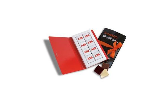 PROMOTIONAL CHOCOLATE BOOK 16X5G (8X5G) WITH RIBBON PRINTED WITH YOUR DESIGN/LOGO – FROM 250 PCS