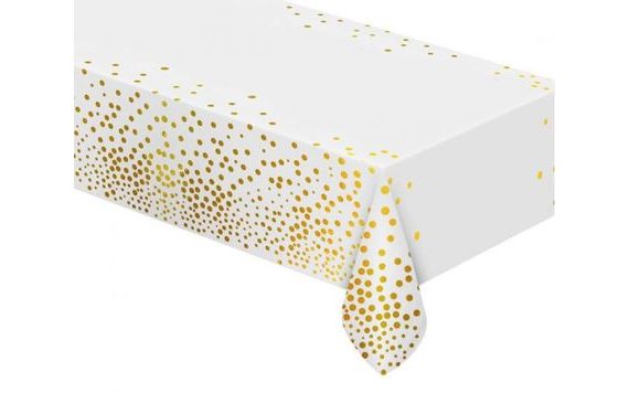 TABLECLOTH WITH GOLD DOTS - WHITE - 54 X 72 INCHES