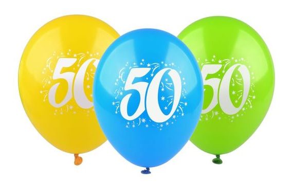 BALLOONS WITH PRINTED NUMBER - 50, 3 PCS. IN A PACK 28 CM