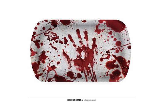 PLASTOVÝ TÁCEK S KRVAVÝMI OTISKY - HALLOWEEN - 29 X 15X 3 CM