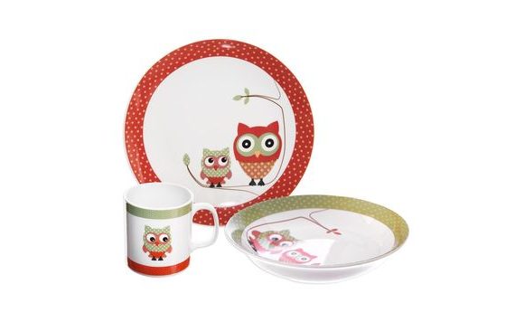 PORCELAIN DINING SET FOR CHILDREN WITH OWL MOTIF - 3 PCS