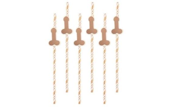 STRAWS - PAPER STRAWS WITH PENIS ( ROSE GOLD, ROSEGOLD ) 6 PCS - BACHELORETTE PARTY