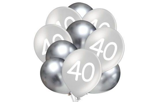 BALÓNKY 40 NAROZENINY STŘÍBRNÉ 10 KS 30 CM MIX