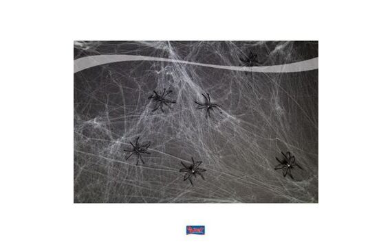 WHITE SPIDER WEB 20G + 6 SPIDERS - HALLOWEEN